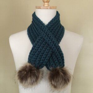 Crochet Pull Through Scarves with Pom Poms (Size Small)